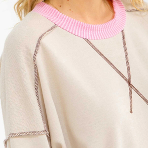 Women Oversized <b>Mock</b> <b>Neck</b> Sweatshirt Solid Gray 100% Cotton Drop Shoulder Long Sleeve Autumn Casual Wear - Product Image 3