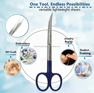 Tijeras Micro Iris de 4.5 Pulgadas con Puntas Curvas y Puntiagudas, de Acero Inoxidable, para Uso Dental, Veterinario y Quirúrgico, con Mango Azul, Juego de Instrumentos con Certificación CE - Product Image 6