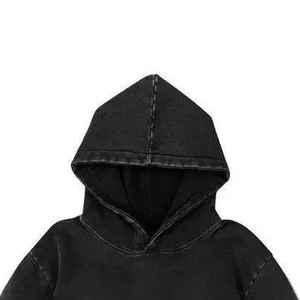 Sweat à capuche court pour homme, hiver, effet vieilli, bords bruts, délavage délavé, style streetwear grunge robuste, coupe classique, attitude audacieuse, 100% - Product Image 2