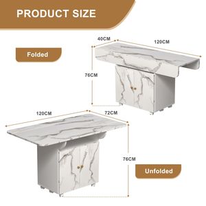 Carrello da Cucina/Isola in Legno con Ruote Rimovibili, 6 Ruote, 47 Pollici, Colore Marmo Bianco, con Ripiani Contenitori e Mobiletto, per Cucina e Ingresso - Product Image 3