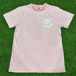 T-shirt rose à col rond et manches courtes pour homme, imprimé lettres, coupe classique, décontracté, 100 % coton, tissu jersey respirant 340g - Product Image 1