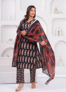 Women's Black Printed Straight <b>Kurti</b> Ethnic Casual Wear Cotton Kurta Indian Traditional Dress Office Work Wear Trendy Outfits - Product Image 4