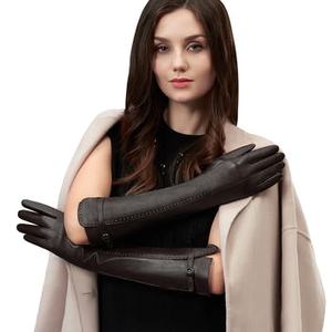 Gants longs en cuir pour femme les plus vendus avec fermeture éclair, gants de luxe doux de longueur opéra, gants de mode élégants - Product Image 1