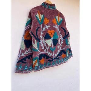 Velvet Suzani Embroidered Women's Varsity <b>Jacket</b> Outerwear Bohemian Coat Autumn Cotton Gift Her Chic - Product Image 3