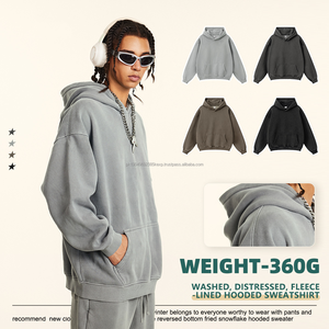 Sweats à capuche délavés à l'acide avec logo personnalisé pour hommes Streetwear tricoté surdimensionné avec un look vieilli décontracté hiver col à capuche commande en gros - Product Image 2