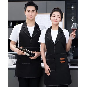 Delantal unisex de poliéster rojo con cierre de botón y bolsillos para uniforme de camareros de restaurante y bar - Product Image 4