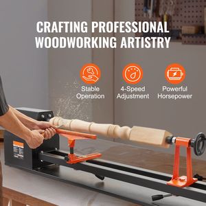 Tornio per Legno da Tavolo 14x40 con Motore da 0,5 HP 370W, Velocità Variabili 885/1245/1715/2425 RPM, Tensione 220V - Product Image 6