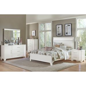 Modern Bedroom Luxury <b>Bedside</b> <b>Table</b> 1pc White High Gloss Finish Nightstand with <b>LED</b> Light Wooden Furniture - Product Image 6