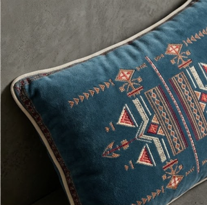 Cojín Decorativo con Estampado Geométrico en Terracota y Crema para Sillón y Sofá de Sala de Estar, Diseño BLOCK PRINT-BLUE 44x44 cm - Product Image 3