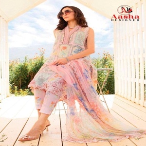 Conjunto de Salwar-Kameez y Dupatta de Algodón con Diseño Moderno y Colores Impresionantes, con Estampado y Bordado, Proveedor Mundial - Product Image 1