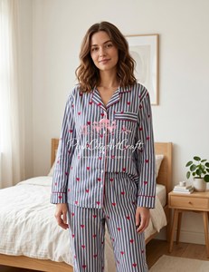 Conjunto de Pijama de Algodón Premium para Mujer, Elegante Camisa de Manga Larga con Cuello de Solapa y Botones, Pantalones Largos a Juego, Verano - Product Image 2