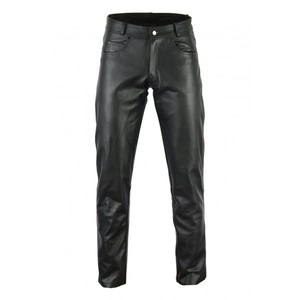 <b>Men's</b> <b>Black</b> Leather Breathable Casual Moto Biker <b>Pants</b> High Waist Straight Fit Zipper Fly Multi-Pockets Winter Lightweight 2027 - Product Image 1