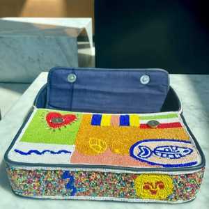 Sac à bandoulière en perles abstraites d'art moderne, motif mosaïque multicolore, sac à rabat en tissu, mode féminine pour soirée, vente en gros - Product Image 1