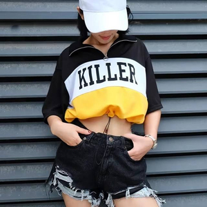 เสื้อครอปท็อปผู้หญิงแบบใหม่ เสื้อยืดผู้หญิง ผ้าฝ้าย - Product Image 1