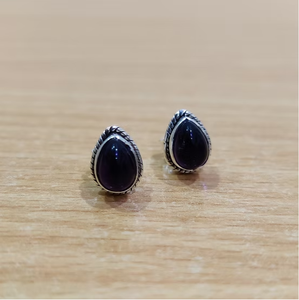 Small Size <b>Stud</b> <b>Earrings</b> (2.2 Grams) with Black Onyx Water Drop Shape Trendy Design <b>Fine</b> Jewellery for Gifts - Product Image 2