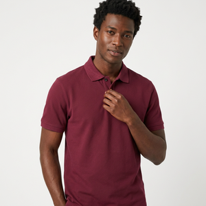 <b>Men's</b> Solid Color Short Sleeve Polo <b>Shirt</b> Knitted Casual Style Regular Fit <b>Burgundy</b> - Product Image 6