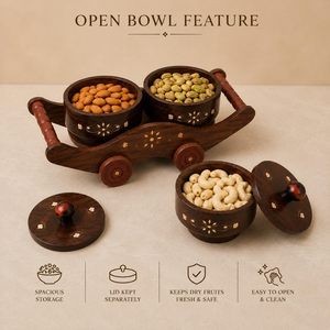 Boîte à épices traditionnelle en bois avec design sculpté, deux compartiments pour la cuisine - Product Image 2