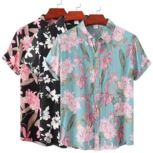 Chemise hawaïenne décontractée à manches courtes pour homme, style vintage, motif floral, en polyester, grandes tailles - Product Image 3