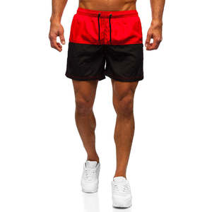 Men's Red And <b>Black</b> Color Blocked Swim Shorts Quick Dry Drawstring Casual Beach <b>Trunks</b> Short Length Mid Waist - Product Image 2