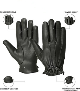 Gants en cuir de daim noir avec couche thermique - Product Image 2
