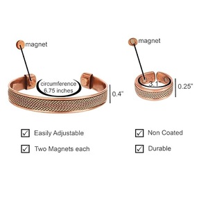 Ensemble de bracelet et bague magnétiques en cuivre pur non plaqué, bijoux de thérapie biomagnétique, vente en gros - Product Image 5