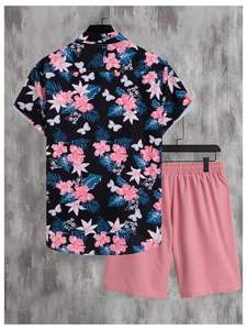 Ensemble chemise et short hawaïens à fleurs pour hommes, vêtements légers en polyester pour la plage et les vacances d'été - Product Image 4