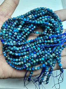 Perles rondes facettées en azurite verte TASBIYA GEMS de 3,5 mm avec évaluation tierce, prêtes à être expédiées pour la fabrication de colliers - Product Image 2