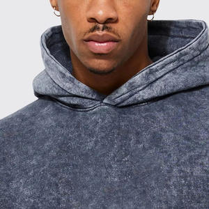 Vente en gros de sweats à capuche pour hommes de haute qualité en gris délavé à l'acide |   Pull-over personnalisé avec logo, effet délavé minéral |   Sweat à capuche en molleton épais français - Product Image 5