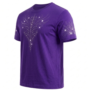 Camiseta de Manga Corta para Hombre con Diseño de Diamantes de Imitación, Cuello Redondo, Corte Casual, Largo Regular, en Oferta - Product Image 3