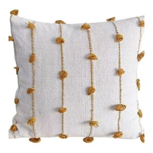 Housse de coussin carrée bohème rayée avec pompons, amovible et lavable, en lin et coton, au meilleur prix - Product Image 1