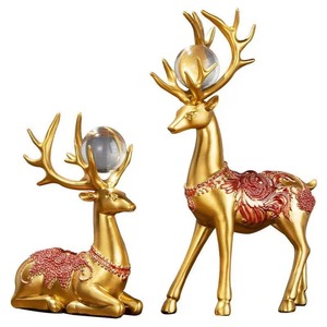 Elegant Golden Reindeer Decor Set with Crystal Globe for <b>Christmas</b> Table and Living Room Decoration Handcrafted From India - Product Image 1
