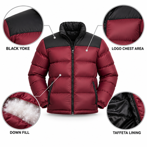 Chaqueta Acolchada para Hombre, Dos Tonos, Color Borgoña y Negro, Rellena de Plumón, Abrigo de Invierno Ligero, Personalizable con Logotipo, OEM, ODM, Venta al Por Mayor - Product Image 6