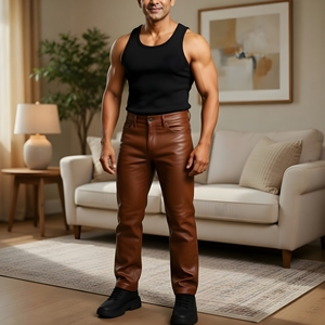 Pantalon en cuir pour homme, nouveau style, anti-rides, séchage rapide, avec fermeture éclair et devant plat - Product Image 2