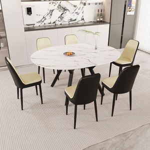 Elegante y Espacioso Juego de Comedor Circular Extensible de 47''/63'' con 6 Sillas de Comedor Tapizadas en Tela PU con Cojines Gruesos - Product Image 3