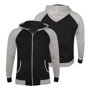 <b>Black</b> Grey Customized Winter Zipper Hoodie Cotton <b>Fleece</b> Regular Fit Casual Sleeves Solid Pattern Quick Dry Streetwear Men - Product Image 3