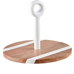 Best Seller Two Tier Wooden Serving Stand White Handle Dessert Display Tray Modern Kitchen Decor Item - Product Image 1
