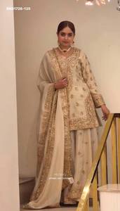 Heavy Chinon Silk with 5mm Sequence work & Bell Sleeve-<b>Beads</b> Border Short-Suit-5mm Plazzo-Set Indian Exporter Woman Fashion - Product Image 2