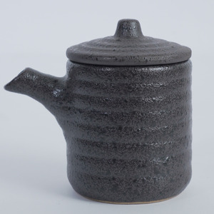 Agung Keramik D-1293 Traditional Textured Charcoal Reactive Glaze Ceramic Soy <b>Sauce</b> <b>Pot</b> 200ml Lid Restaurant Hotel Tableware - Product Image 3