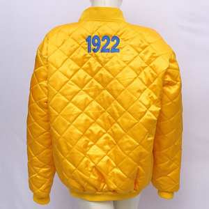 เสื้อแจ็คเก็ตสีเหลืองแบบควิลท์สำหรับผู้ชาย คอตั้ง ปักลาย 1922 ด้านหลังบุด้วยโพลีเอสเตอร์ สไตล์ลำลองสำหรับฤดูใบไม้ร่วง ทรงปกติ ปิดด้วยซิป - Product Image 1