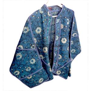 Veste courte matelassée Kantha indienne à imprimé floral, manches classiques, 100 % coton écologique, pour l'hiver - Product Image 5