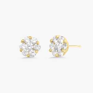 Diamond Flower Stud <b>Earring</b> Round Lab Grown 14k 18K Solid Gold Cluster Push Back Minimalist Everyday Luxury Floral Studs Jewelry - Product Image 1