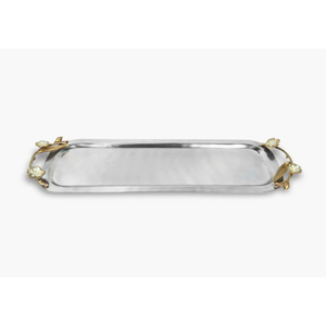Vintage Style Stainless Steel <b>Serving</b> <b>Tray</b> With <b>Gold</b> Leaf Handles Perfect For Home Decor & Dining Tableware At Lowest Price - Product Image 2