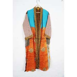 Robe de chambre longue en soie à imprimé floral indien, kimono vintage, tenue de plage, cadeau pour femme - Product Image 5