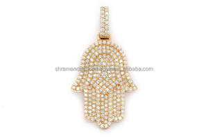 10K <b>Solid</b> Gold Iced Hamsa Hand Christian Religious Pendant Lab Grown Diamonds Hip Hop Protection Amulet Charm Unisex Gift Custom - Product Image 4