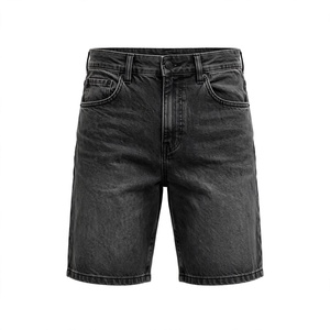 Shorts Bermuda Classiques Décontractés pour Hommes en Tissu Peigné Noir, Taille Mi-Haute Élastique, Motif Uni, avec Poches - Product Image 1