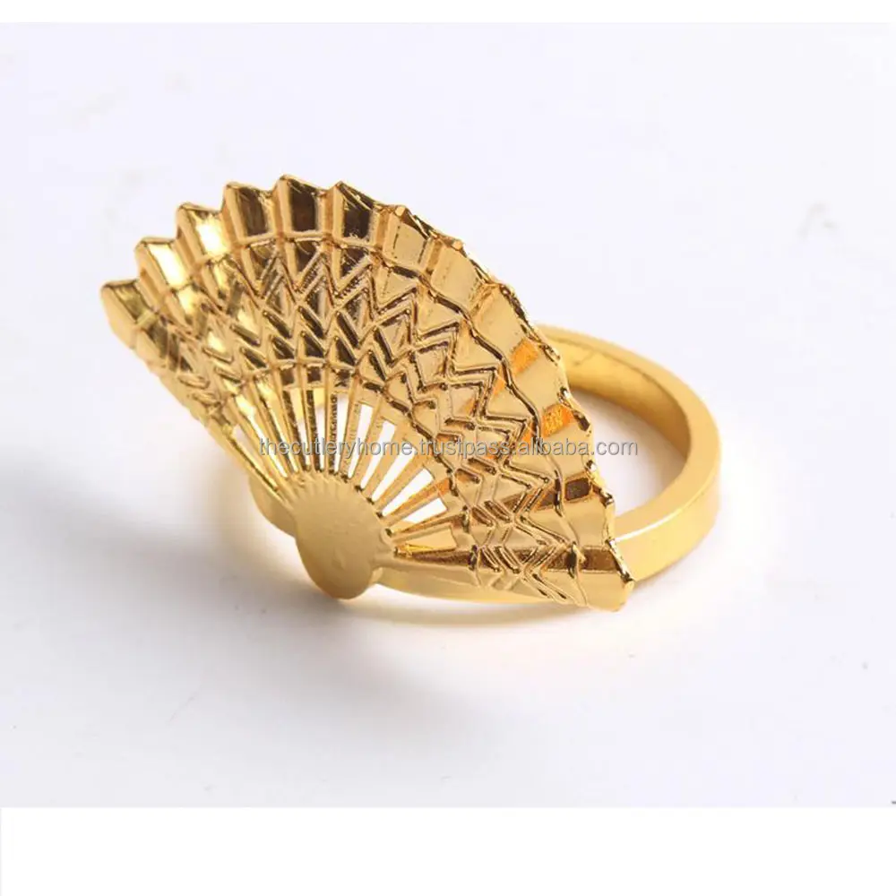 Messing Heldere Gouden Japanse Hand Fan Ontwerp Goedkope Gegraveerd Servetring Servies Decoratieve Accessoires Royal Gold Servet Ring