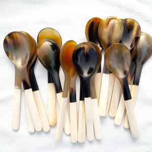 Petite cuillère artisanale en corne avec manche en os 16 cm, cuillère de table naturelle au meilleur prix - Product Image 5