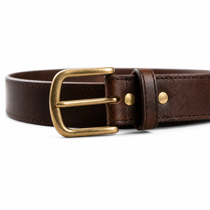 Brown Leather Belt Brass Buckle Men Casual <b>Dress</b> Waist <b>Strap</b> Wholesale Custom OEM Fashion Belt Supplier Manufacturer Export Bulk - Product Image 3