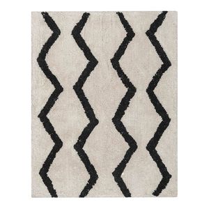 Modern Chevron Pattern Area <b>Rug</b> Rectangle White <b>Black</b> High Pile Tufted Non Slip Rubber Backing Bedroom Use Scandinavian Style - Product Image 1