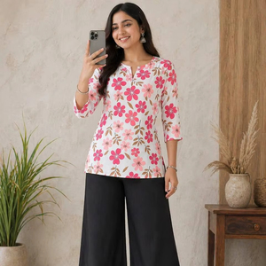 Ensemble coordonné floral élégant – Haut imprimé en rayonne et pantalon palazzo - Product Image 1